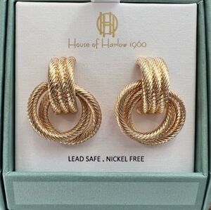 🔹️House of Harlow 🔹Brushed Gold Door Knocker  Stud Golden Knot  Drop Earrings